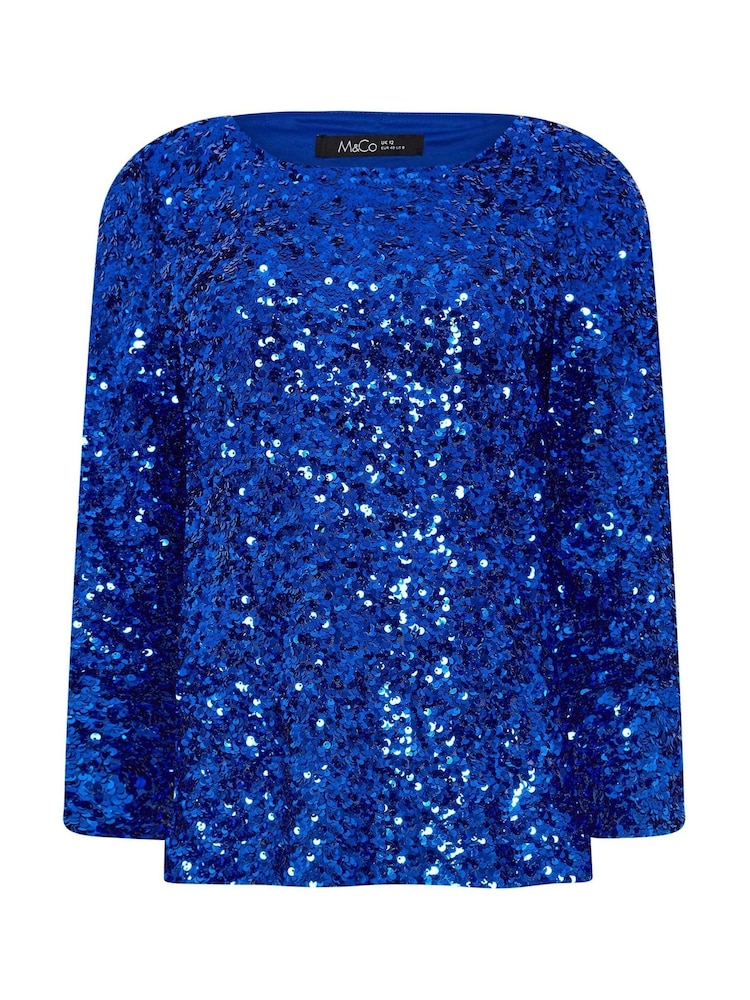 M&Co Blue Sequin Flute Sleeve Top - Image 5 of 5