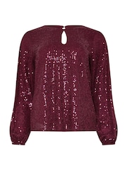 M&Co Red Keyhole Sequin Long Sleeve Top - Image 5 of 6