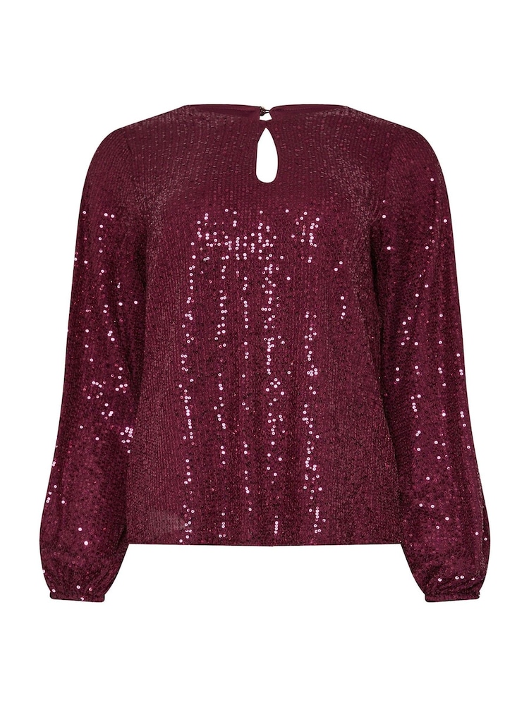 M&Co Red Keyhole Sequin Long Sleeve Top - Image 6 of 6