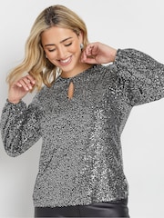 M&Co Silver Keyhole Sequin Long Sleeve Top - Image 5 of 6