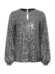 M&Co Silver Keyhole Sequin Long Sleeve Top - Image 6 of 6