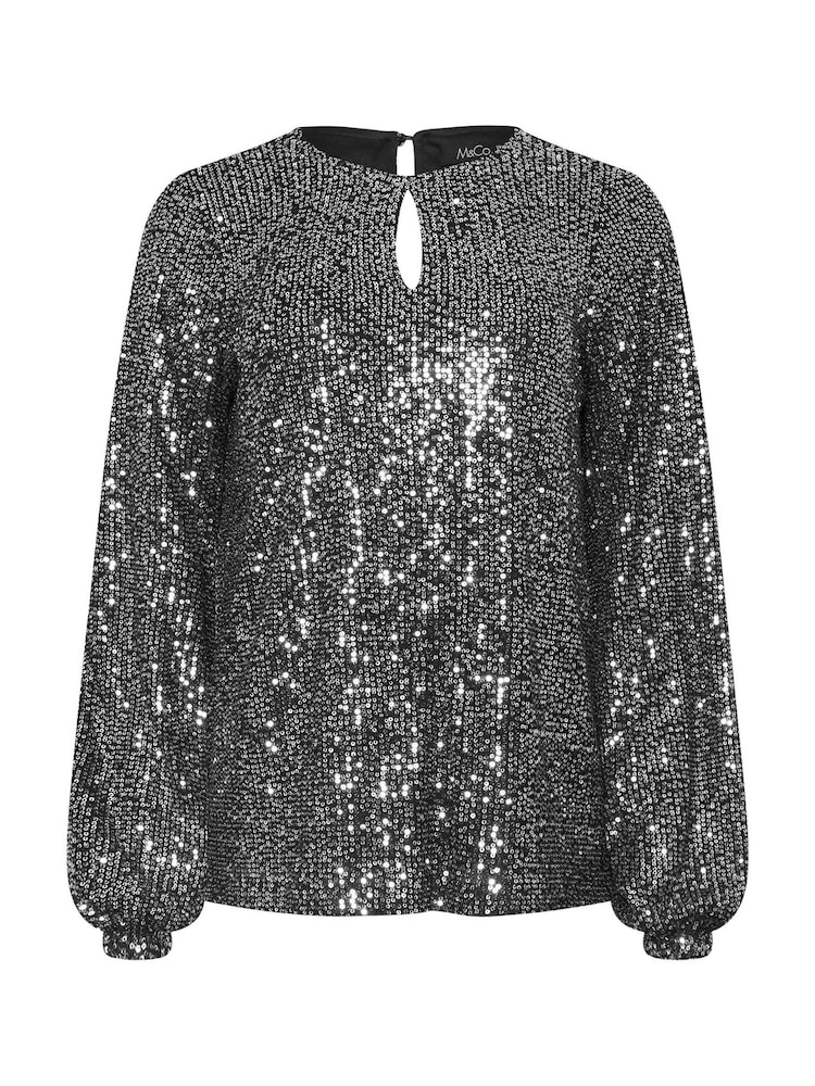M&Co Silver Keyhole Sequin Long Sleeve Top - Image 6 of 6