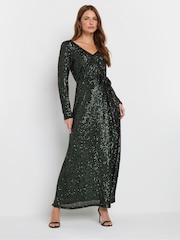 M&Co Green Sequin V-Neck Maxi Dress - Image 1 of 5