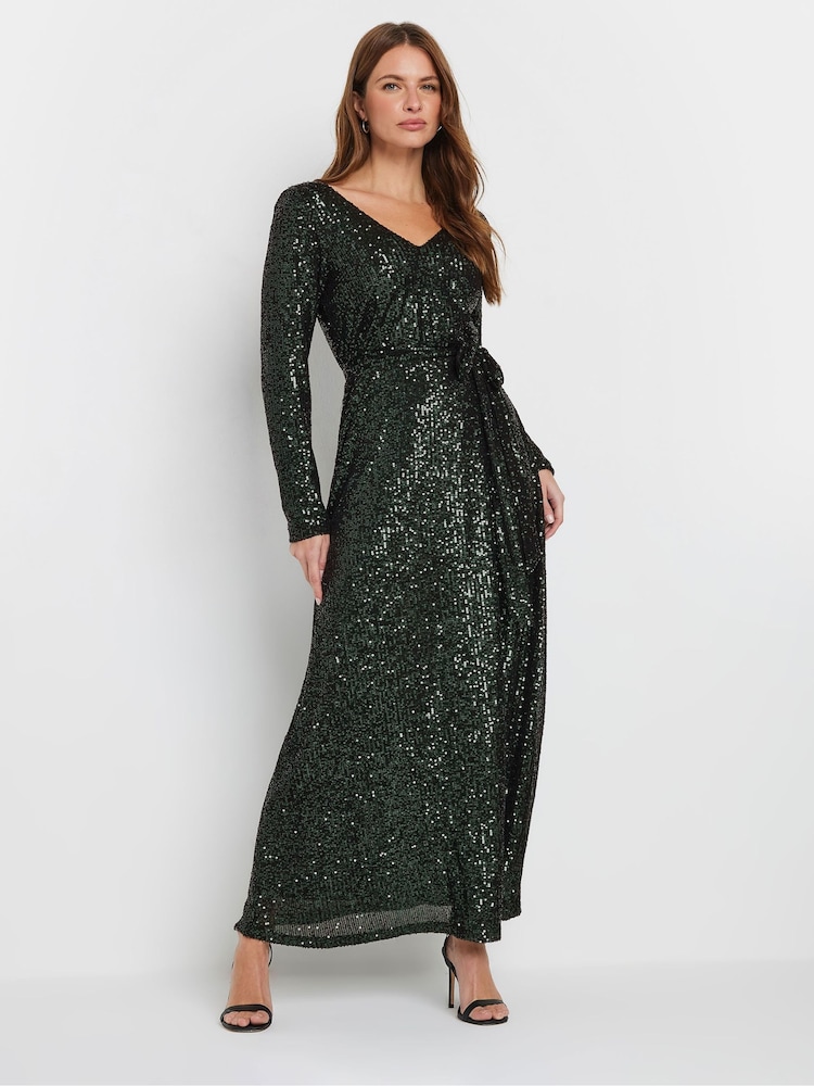 M&Co Green Sequin V-Neck Maxi Dress - Image 1 of 5