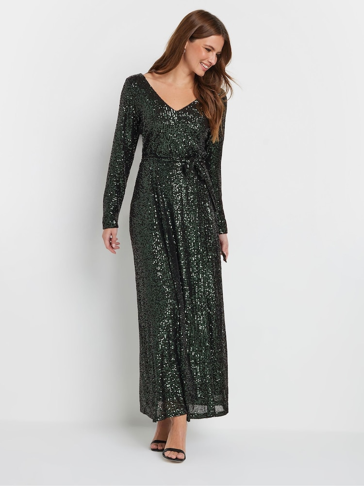 M&Co Green Sequin V-Neck Maxi Dress - Image 2 of 5