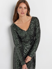 M&Co Green Sequin V-Neck Maxi Dress - Image 4 of 5