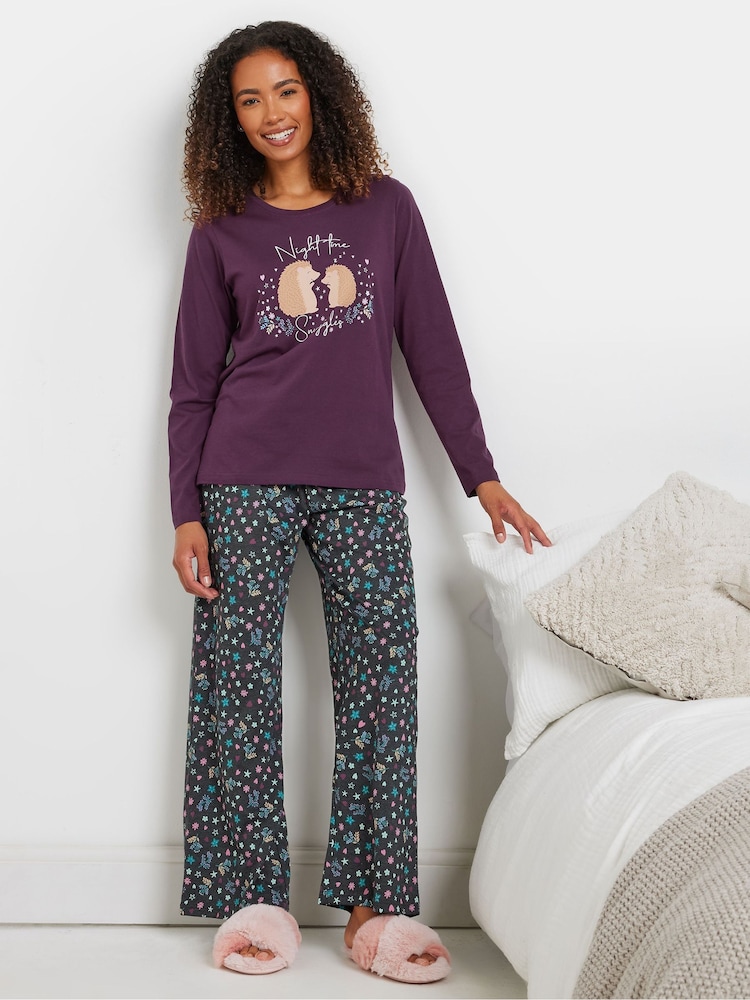 M&Co 100% Cotton Woodland Long Sleeve Wide Leg Pyjamas Set - صورة 2 من 5