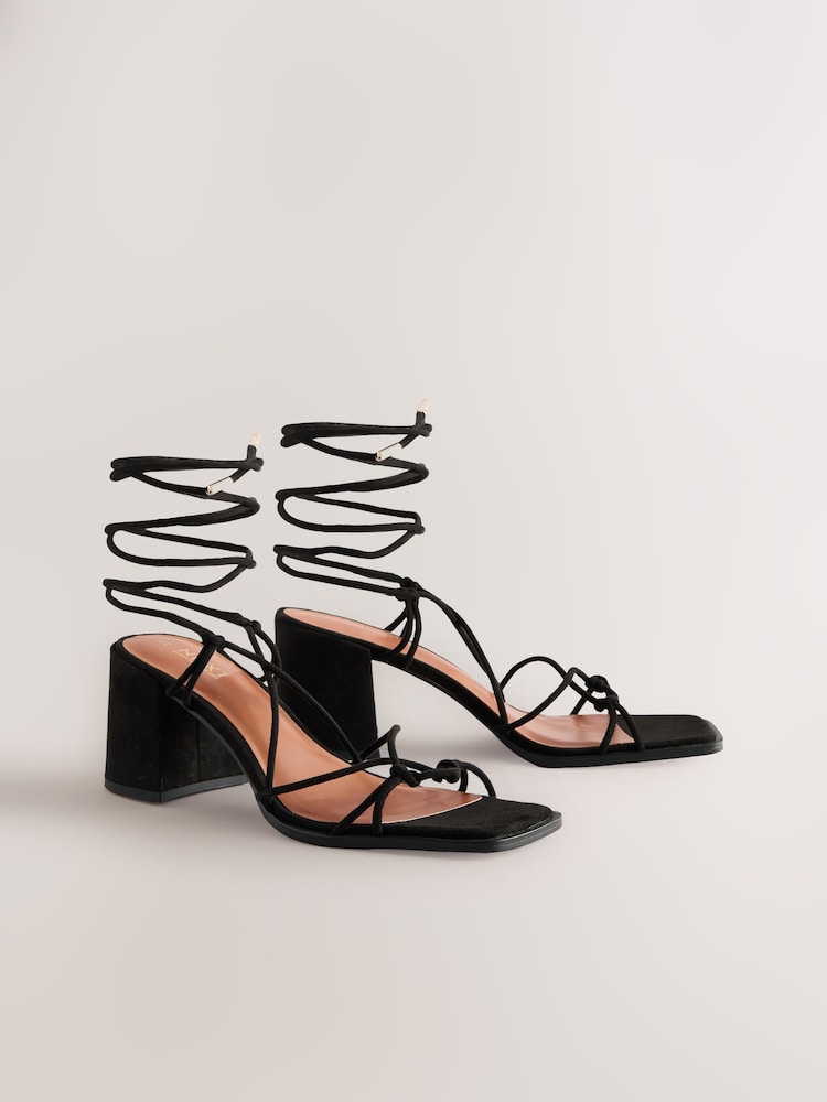 Black Forever Comfort® Square Toe Wrap Block Heel Sandals - Image 5 of 9
