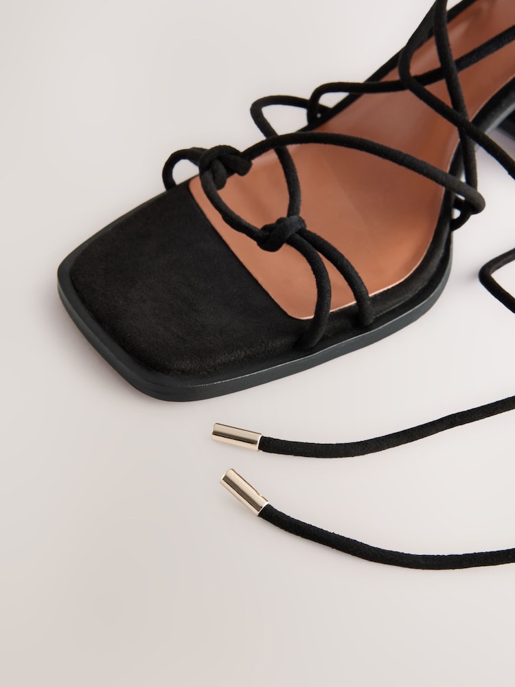 Black Forever Comfort® Square Toe Wrap Block Heel Sandals - Image 8 of 9