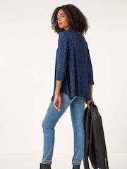 Roman Blue Printed Plisse Hanky Hem Tunic Stretch Top - Image 2 of 5
