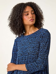 Roman Blue Printed Plisse Hanky Hem Tunic Stretch Top - Image 4 of 5