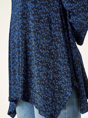 Roman Blue Printed Plisse Hanky Hem Tunic Stretch Top - Image 5 of 5