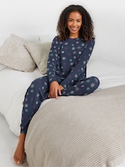 M&Co Blue Soft Touch Long Sleeve Heartflake Pyjamas Set - Image 1 of 5