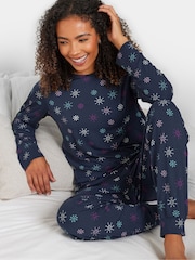 M&Co Blue Soft Touch Long Sleeve Heartflake Pyjamas Set - Image 4 of 5