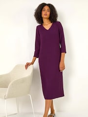Roman Purple Textured V-Neck Stretch A-Line Dress - Image 1 of 6