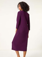 Roman Purple Textured V-Neck Stretch A-Line Dress - Image 4 of 6