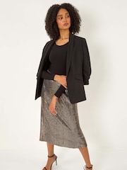 Roman Metallic Fluted Hem Sequin Skirt - Image 1 of 6