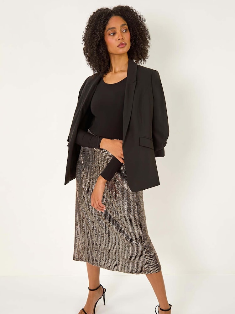 Roman Metallic Fluted Hem Sequin Skirt - Image 1 of 6