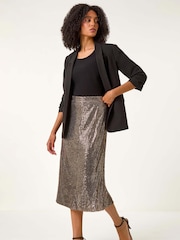 Roman Metallic Fluted Hem Sequin Skirt - Image 3 of 6