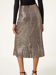 Roman Metallic Fluted Hem Sequin Skirt - Image 4 of 6
