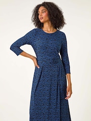 Roman Blue Abstract Stretch Ruched Dress - Image 1 of 5