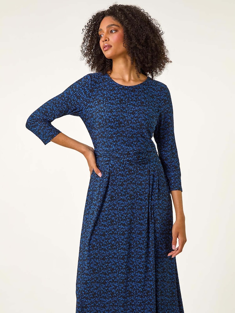 Roman Blue Abstract Stretch Ruched Dress - Image 1 of 5