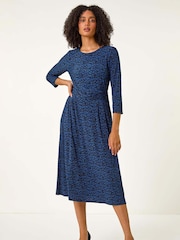 Roman Blue Abstract Stretch Ruched Dress - Image 2 of 5
