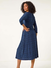 Roman Blue Abstract Stretch Ruched Dress - Image 3 of 5