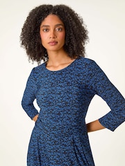 Roman Blue Abstract Stretch Ruched Dress - Image 4 of 5