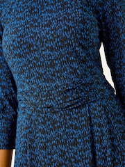 Roman Blue Abstract Stretch Ruched Dress - Image 5 of 5