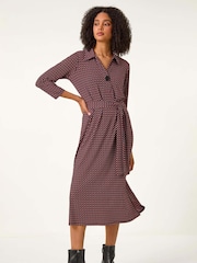 Roman Red Geometric Shirt Midi Dress - Image 2 of 5