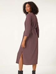 Roman Red Geometric Shirt Midi Dress - Image 3 of 5