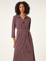 Roman Red Geometric Shirt Midi Dress - Image 4 of 5