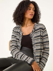 Roman Black Linear Textured Cardigan - Image 1 of 5