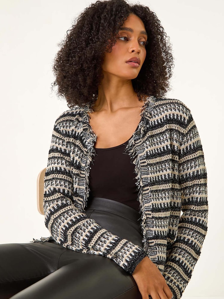 Roman Black Linear Textured Cardigan - Image 1 of 5