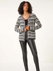 Roman Black Linear Textured Cardigan - Image 2 of 5