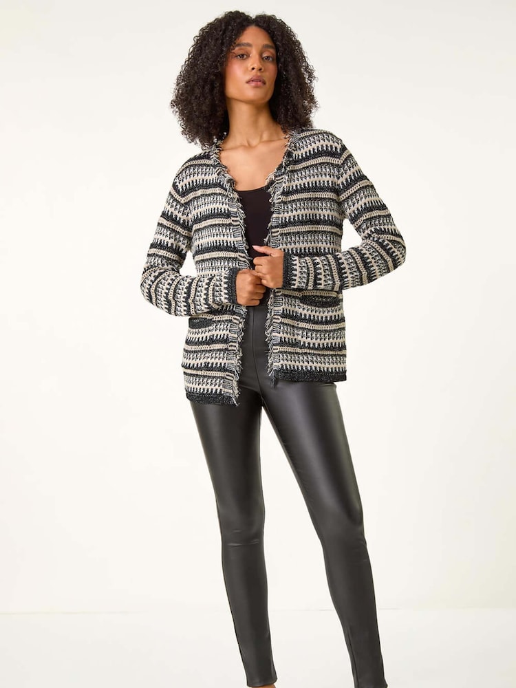 Roman Black Linear Textured Cardigan - Image 2 of 5