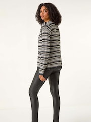 Roman Black Linear Textured Cardigan - Image 3 of 5