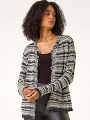 Roman Black Linear Textured Cardigan - Image 4 of 5
