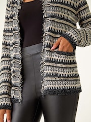 Roman Black Linear Textured Cardigan - Image 5 of 5