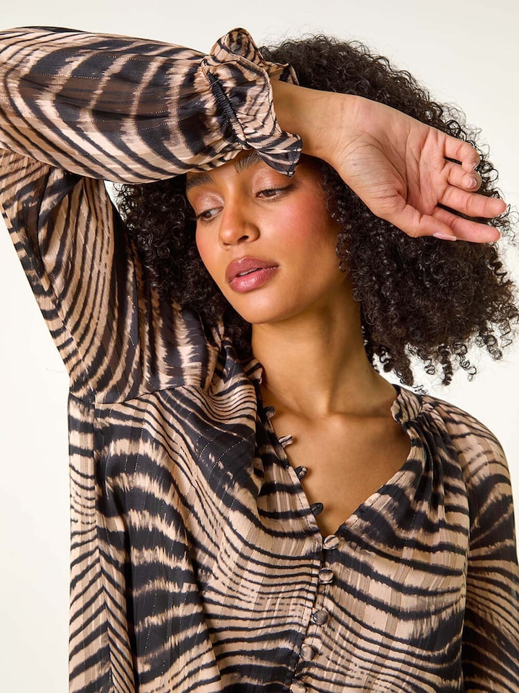 Roman Natural Metallic Shimmer Print Blouse - Image 1 of 5