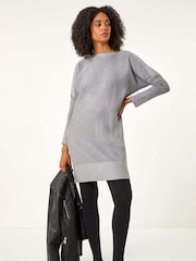 Roman Grey Contrast Spot Border Knit Jumper Dress - Image 2 of 5
