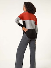 Roman Orange 3 Colour Block Zip Front Knit Cardigan - Image 2 of 5
