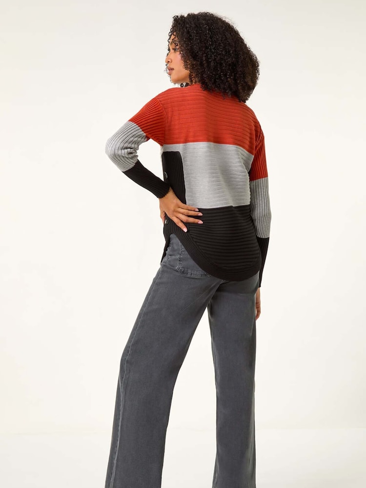 Roman Orange 3 Colour Block Zip Front Knit Cardigan - Image 2 of 5