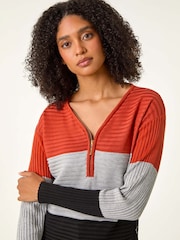 Roman Orange 3 Colour Block Zip Front Knit Cardigan - Image 4 of 5