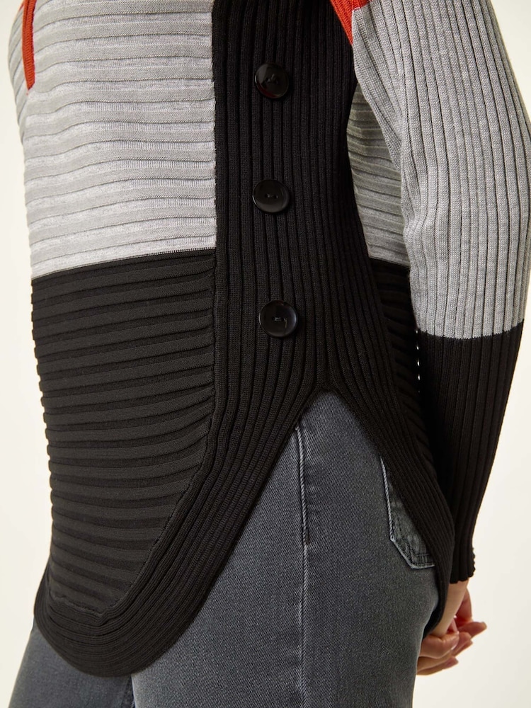 Roman Orange 3 Colour Block Zip Front Knit Cardigan - Image 5 of 5