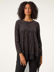 Roman Pink Glitter Spot Print Chiffon Hem Tunic Top - Image 1 of 6