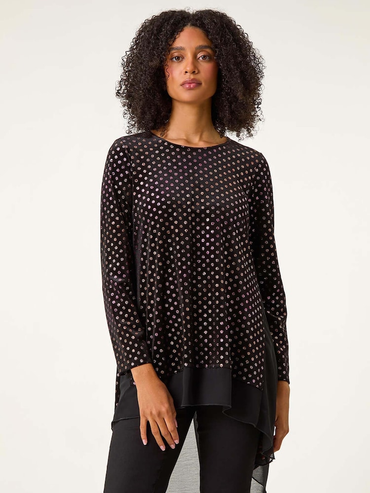Roman Pink Glitter Spot Print Chiffon Hem Tunic Top - Image 1 of 6
