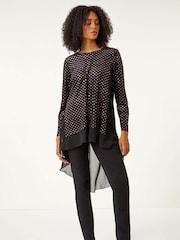 Roman Pink Glitter Spot Print Chiffon Hem Tunic Top - Image 3 of 6