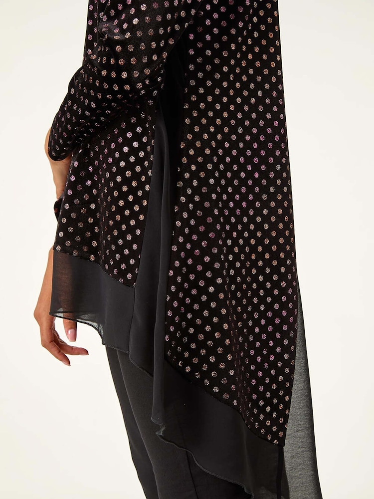 Roman Pink Glitter Spot Print Chiffon Hem Tunic Top - Image 6 of 6